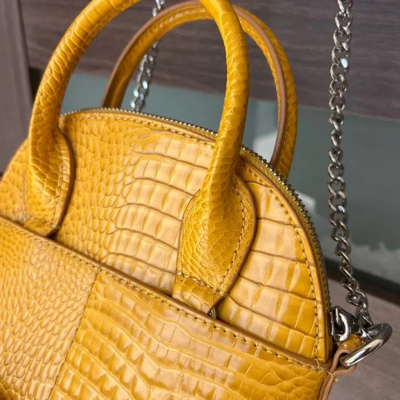 Zara Yellow Faux Crocodile Pattern Handbag - Picture 6 of 7